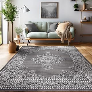 SIMPEX Orient Teppich 160x230 cm Grau, Dekorativer Bodenteppich mit Ornamenten, Pflegearm & robust für große Räume oder Essbereich