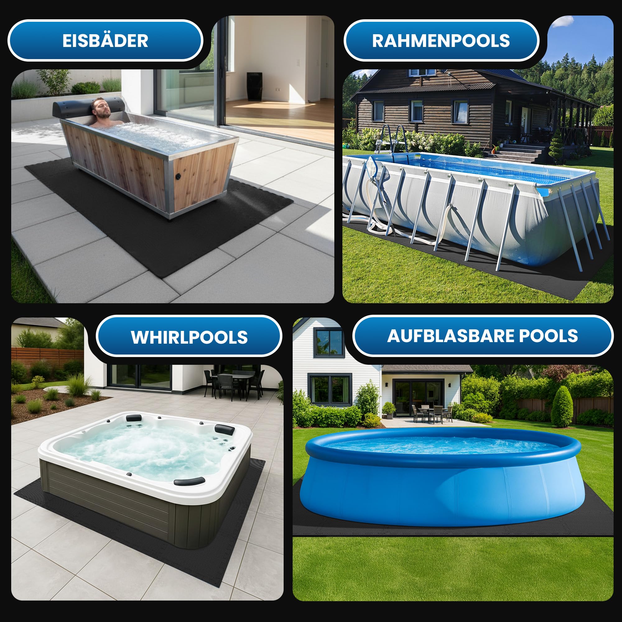 bemaxx Poolunterlage Poolmatte Unterlegmatte - 18 EVA Pool Matten Set: Bodenschutzmatte Puzzlematte Poolfliesen Poolplatte Bodenmatte Bodenfolie Schutzboden Outdoor Poolteppich Whirlpool Planschbecken