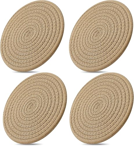 ME.FAN Juego de 4 salvamantes/agarraderas de 7 pulgadas tejido de hilo de algodón para ollas y sartenes, posavasos grandes/almohadillas calientes