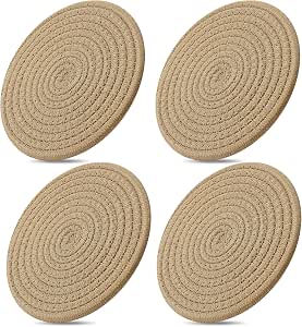 7 Inch Trivets/Potholders 4 Set Cotton Thread Weave Trivets for Pots and Pans - Large Coasters/Hot Pads to Protect Desktop & Countertop - Brown