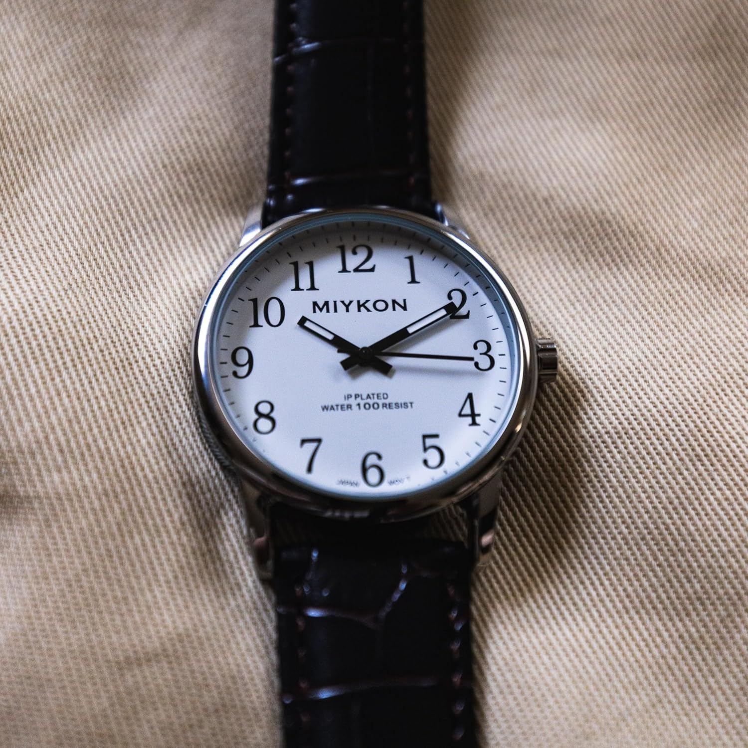 Miykon Casual Analog Watches for Men - Minimalist Easy Reader Mens Dress Watches with Genuine Leather Strap - Ion Polished, Scratch Resistant Glass, Japanese Quartz, Waterproof to 100ft