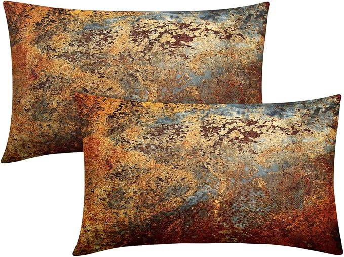 Brown Rust Metal Lumbar Pillow Covers 12X20 In Gold Rusty
