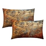 aportt Brown Rust Metal Lumbar Pillow Covers 12X20 in Colorful Rusty Bronze Steel Pillow Cases Orange Teal Rustic Throw Pillows Set of 2 Abstract Farmhouse Modern Home Decor for Couch Sofa Outdoor
