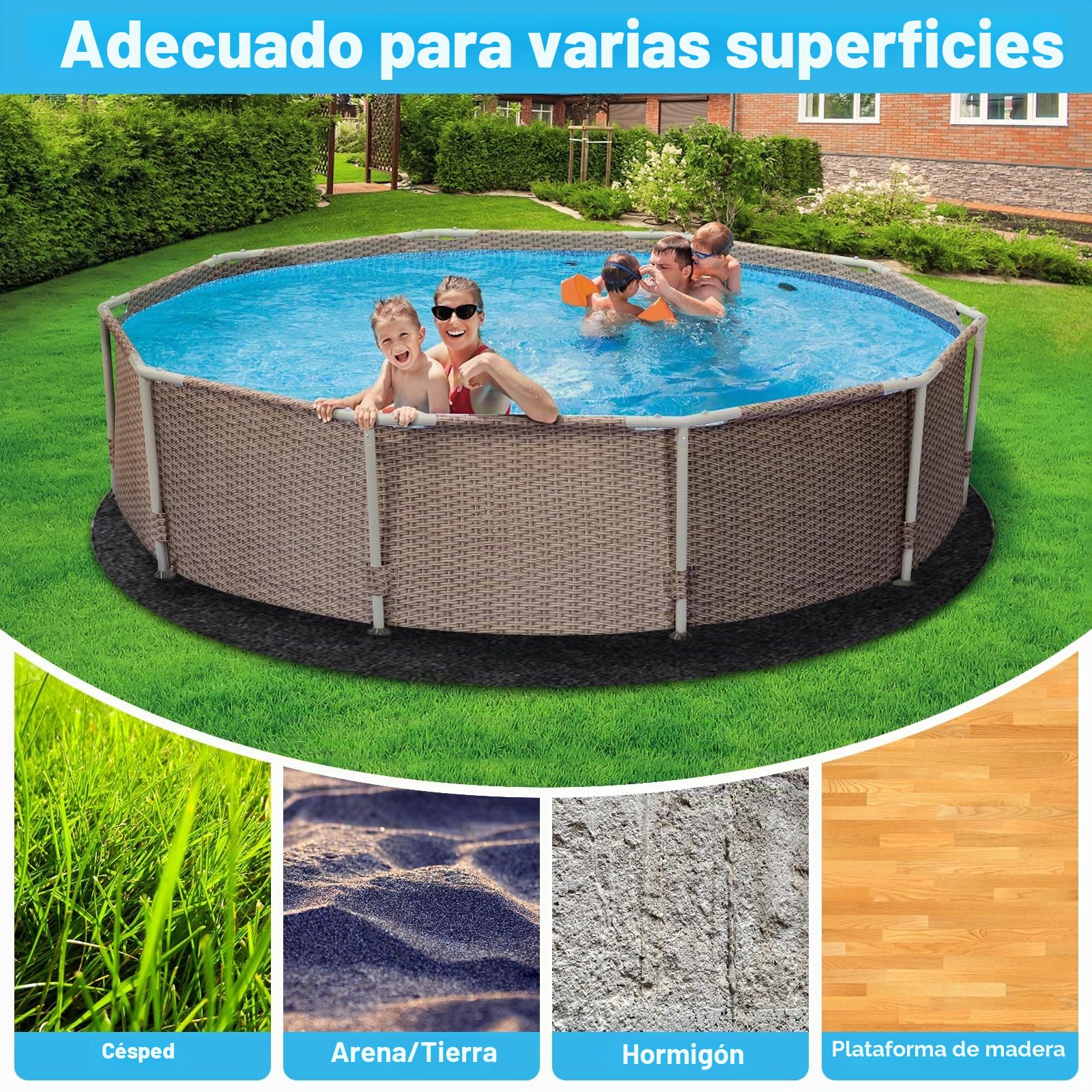 Colchoneta de hidromasaje de 200 cm, Base de Piscina Antideslizante Redonda, Base de Piscina Antideslizante Impermeable para Exterior, colchoneta de Piscina, Lona de Suelo de Piscina Plegable