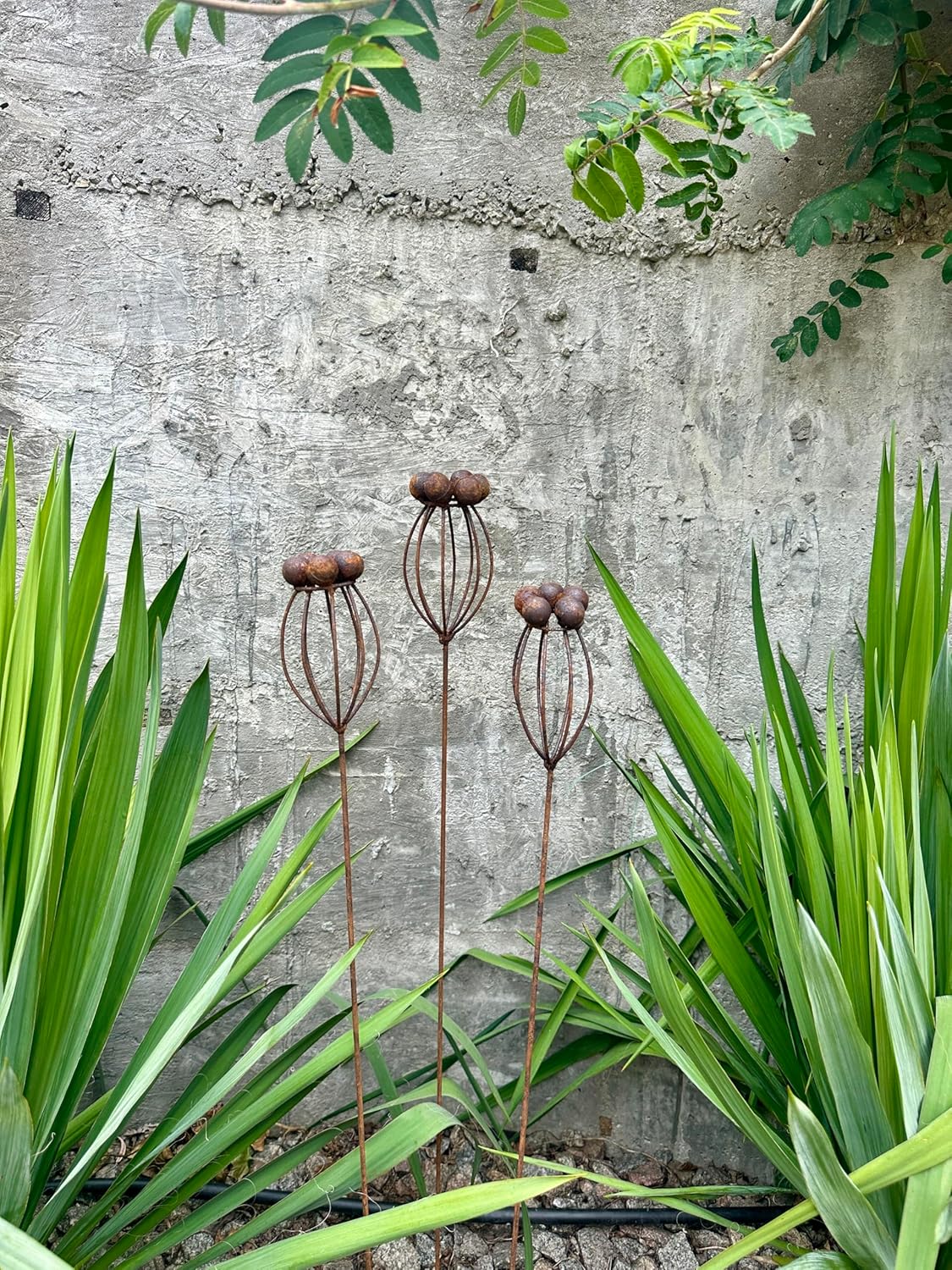 Rustic Metal Exotic Flowers Set of 3, Handmade Garden Decor, Outdoor Yard Art, Unique Landscaping Accent, Rusty Flower Rain Catchers Gift