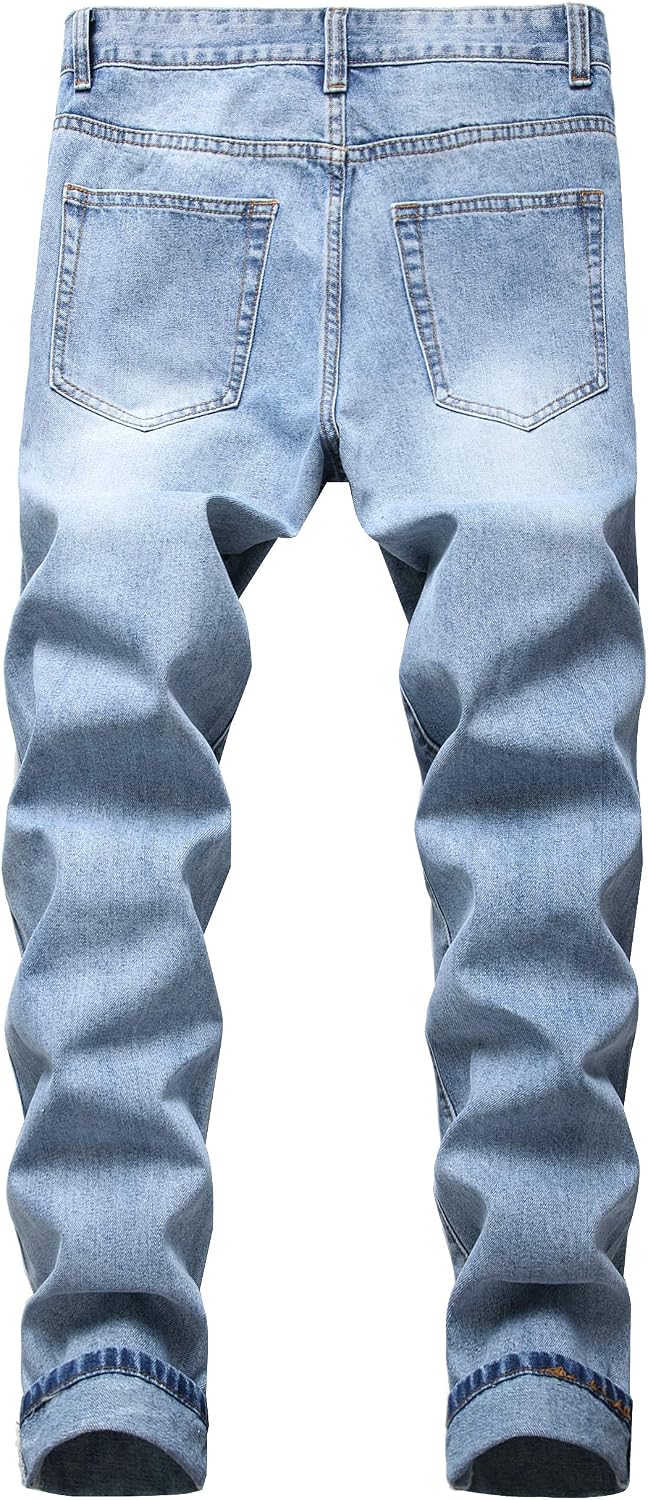 I5KZ Men's Ripped Slim Fit Jeans Straight Leg Distressed Patch Denim Pants
