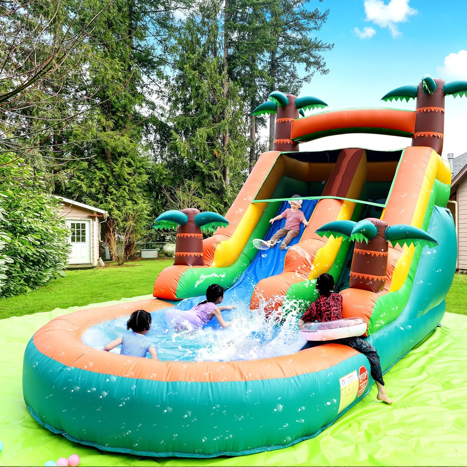 21FT(L) Commercial Water Slide for Adults Kids (Heavy Duty PVC&Big Splash Water Pool), Inflatable Adult Water Slide with 750W UL Blower Great for Outdoor Summer Fun, Backyard Party,21x9x12ft
