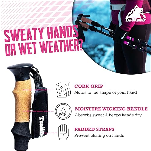 Miniatura 4 de TrailBuddy Trekking Poles – Lightweight 7075 Aluminum Hiking Poles for Women, Men & Seniors – Collapsible or Foldable Walking Sticks for Travel