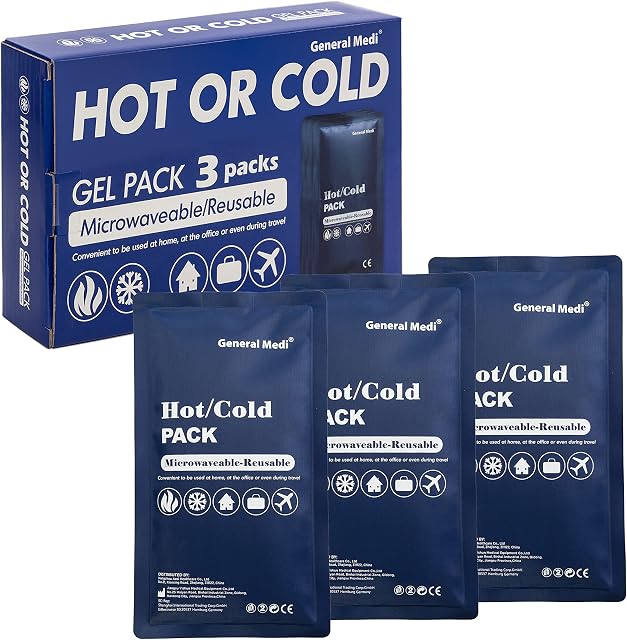 General Medi Hot & Cold Reusable Gel Pack Compress Wrap - Pack of 3 - Great for Migraine Relief, Sprains, Muscle Pain, Bruises, Injuries