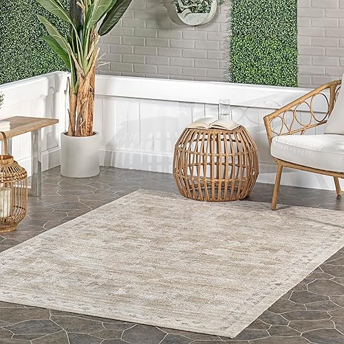 Miniatura 10 de nuLOOM Lotus Medallion - Alfombra lavable a máquina para interiores y exteriores, 7 x 10 pies, para sala de estar, patio, terraza, porche frontal,