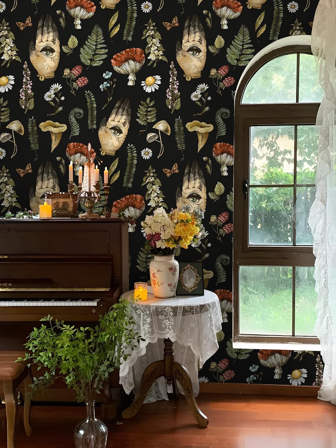 Black Floral Wallpaper Gothic Peel and Stick Wallpaper for Bathroom Renter Friendly Vintage Floral Wallpapers Textured Black Contact Paper for Cabinet Wall Art 17.5 x 118 in