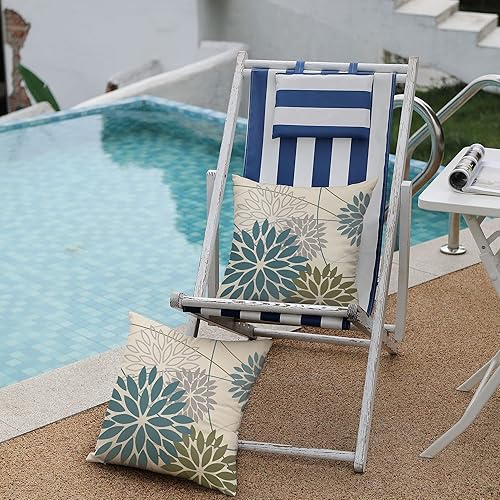 Miniatura 4 de DFXSZ Fundas de almohada azul verde militar para exteriores de 20 x 20 pulgadas, juego de 2, con flores tejidas, elegantes, de poliéster, para