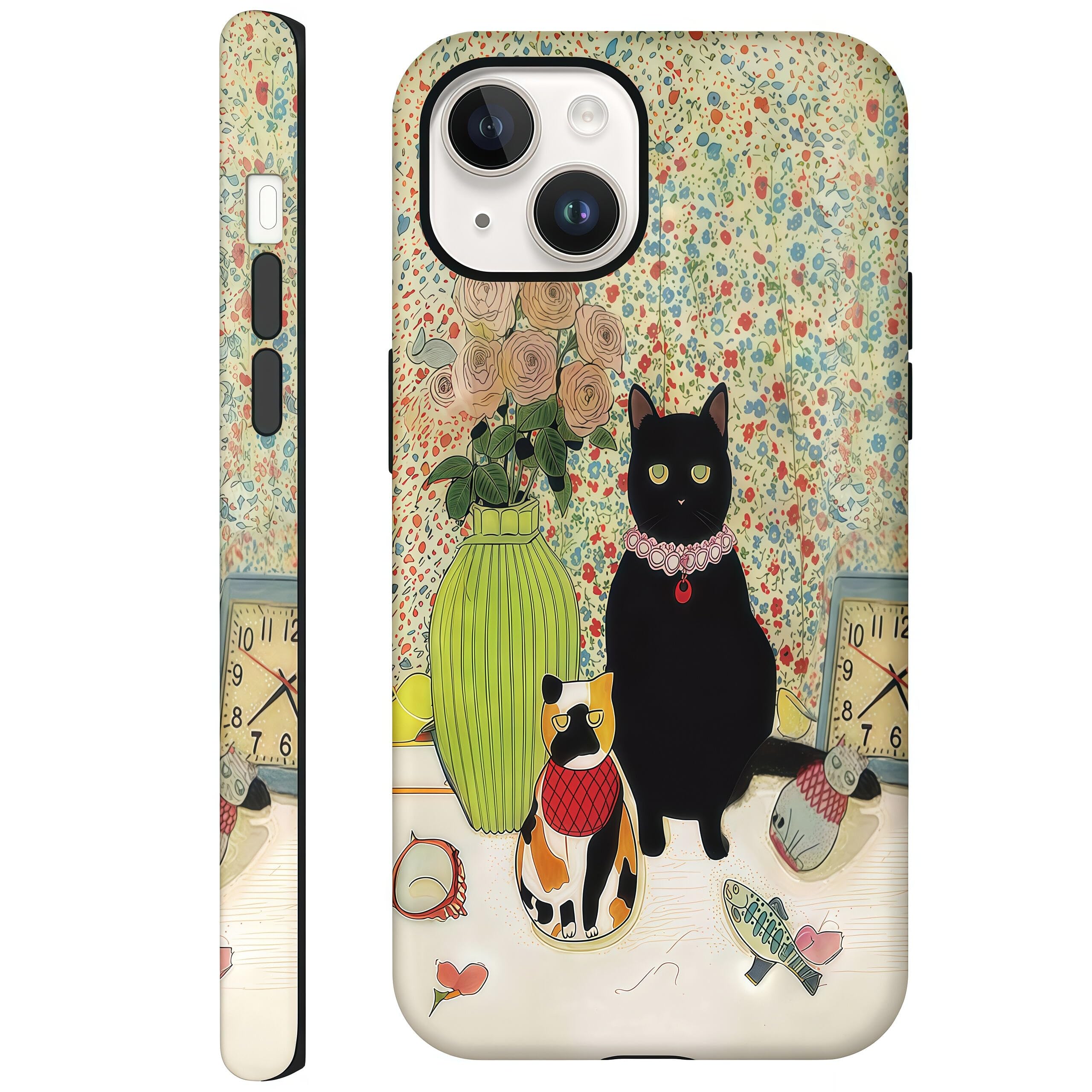 Coque iPhone 15 antichoc chat floral résistante aux rayures - 8