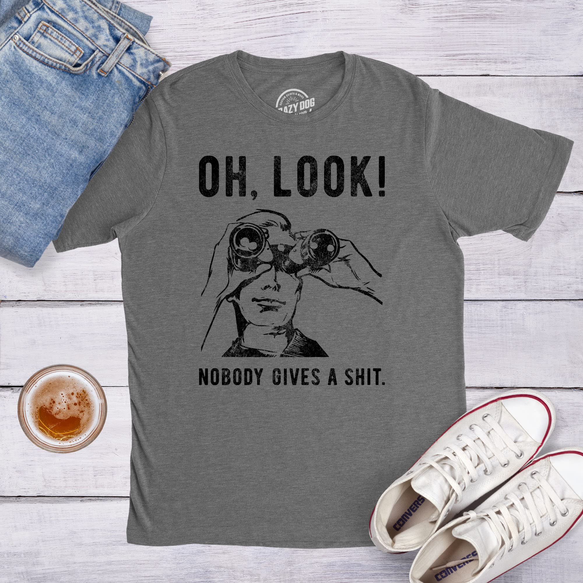 Crazy Dog Tshirts - Mens Oh Look Nobody Gives A Shit Tshirt Funny Sarcastic Mocking Novelty Graphic tee - Camiseta Divertidas