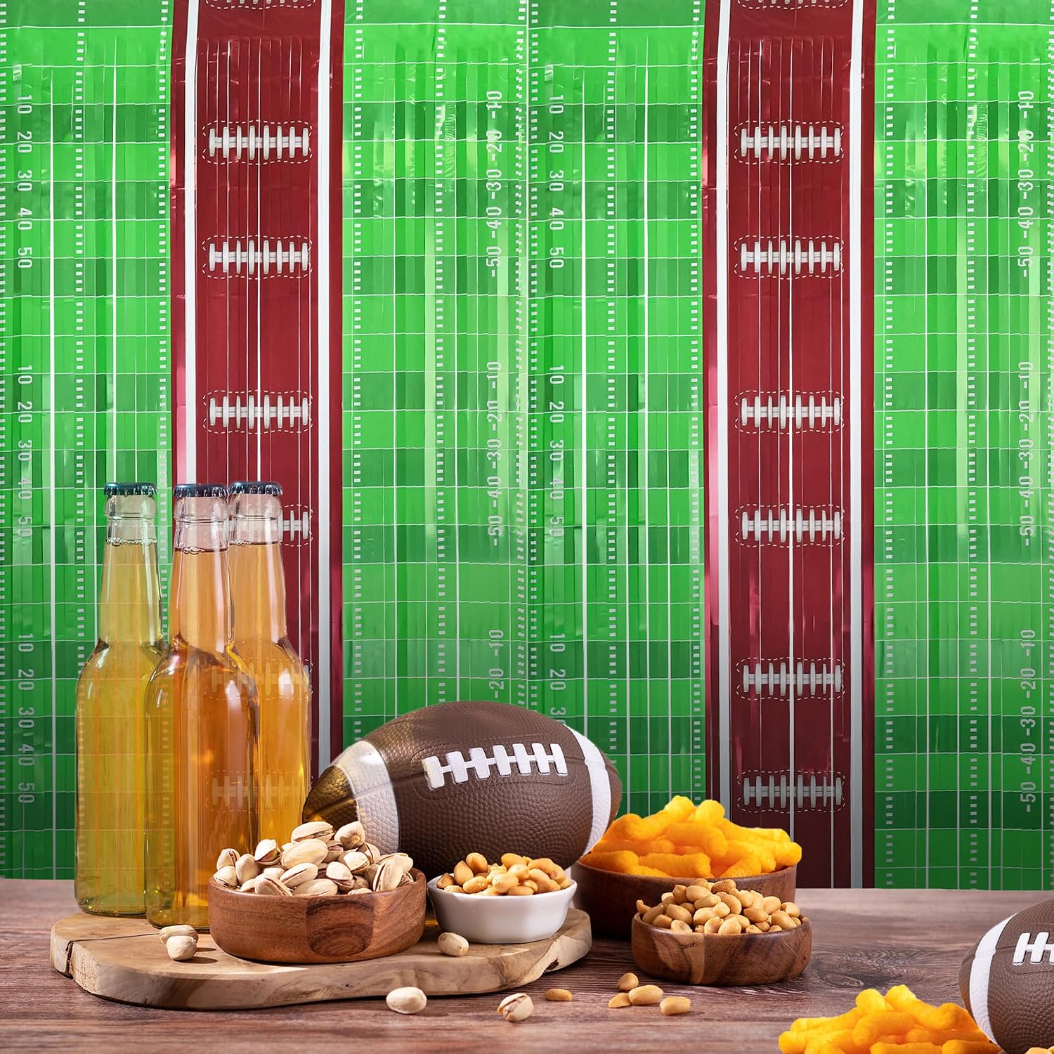 2 Pack Football Foil Fringe Backdrop,Curtains Football Party Decorations