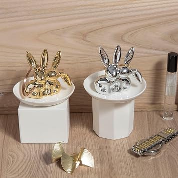 Lynagert Bunny Ring Holder Rabbit Ring Dish Ceramic Jewelry Holder Dish Trinket tray for Rings Earrings Necklace Organizer, Wedding Engagement Ring Holder