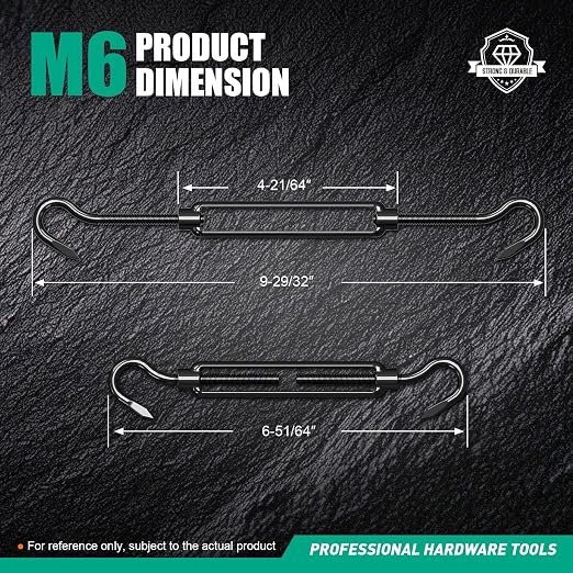 Set 4 Tensores Gancho M6 Acero Inoxidable 304 Negro miniatura 4