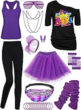 AOTHSO 24 Pieces Halloween Women 80s Costume Accessories Set 80s Cosplay T-Shirt Tutu Pants Racerback Top Fanny Pack Gloves