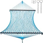 Gafete 12ft Double Hammocks for Outside, Handwoven Traditional Cotton Rope Hammock with Hardwood Spreader Bar, Chains and Hooks for Indoor Outdoor, Max 450 lbs Capacity(Natural Beige, Medium)