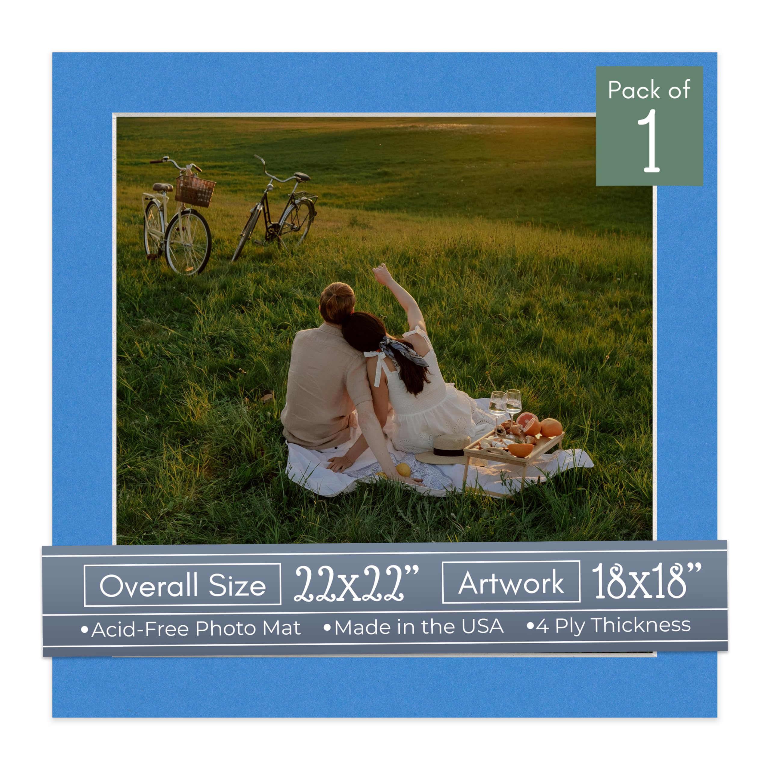 CountryArtHouse Bay Blue Acid Free 22x22 Square Picture Frame Mat with White Core Bevel Cut for 18x18 Pictures - Fits 22x22 Frame - Pack of 1 Matboard Show Kit with Acid Free Backing & Clear Bag-image-37