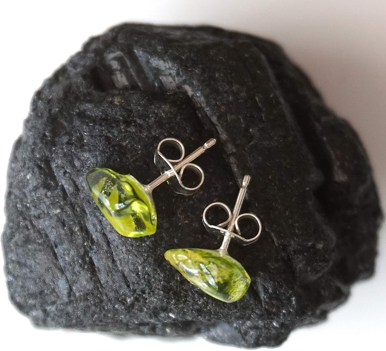 Designs by Nature Gems Handcrafted Raw Gemstone Stud Earrings, Sterling Silver Post Earrings with Butterfly Backs