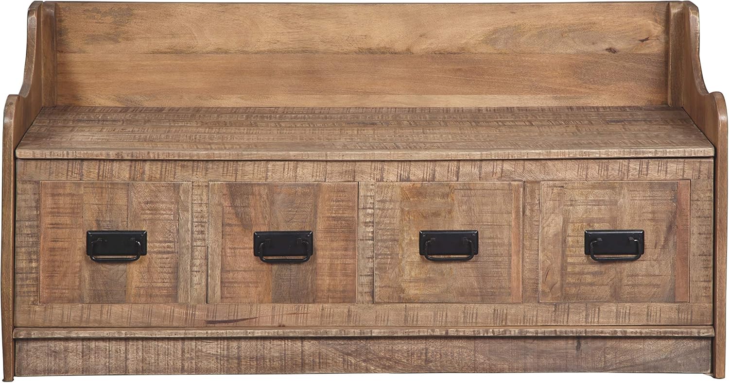 Signature Design by Ashley Garrettville Vintage Distressed Storage Bench, Brrown : Home & Kitchen