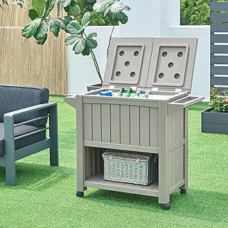 casa.pro Kühlwagen Arsita Outdoor Servierwagen 80 L Kühlbox mit Rollen Getränkekühler mit Flaschenöffner Beistellwagen mit Abnehmbarer Kühltasche 102 x 47 x 87 cm Beige