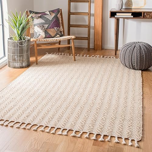 SAFAVIEH Natura Collection - Alfombra de área de 5 x 8 pies, color beige, lana hecha a mano, ideal para zonas de alto tráfico en sala de estar,