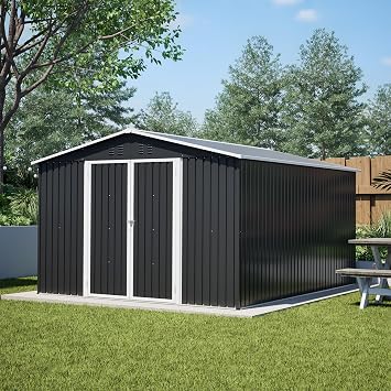 YOPTO 10x12 FT Outdoor Storage Shed,Metal Shed W/Updated Frame Structure,Garden Shed W/Lockable Door,2 Air Vents & Sloped Roof,for Backyard,Patio,Lawn,Black