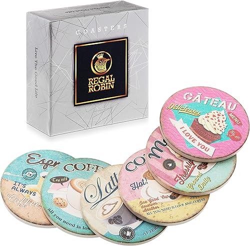 Miniatura 10 de Juego de 6 posavasos rústicos de cerámica absorbente para bebidas, bonitos posavasos de 4 pulgadas con respaldo de corcho para el hogar, oficina,