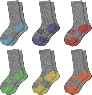 Boys Crew Socks Athletic Long Cotton Socks For Kids 4-6 6-8 8-10 Years Old Half Cushioned Calf Socks 6 Pairs