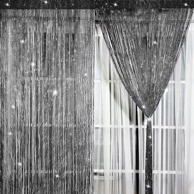 Norme 2 Pieces 100centimeter 200centimeter Glitter String Curtain Panels Cotton String Curtain Panels Window Door Fly Screen Curtains(Style E)