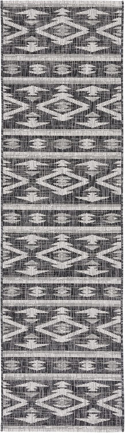 SAFAVIEH Washable Rug Outdoor Courtyard Collection - 2'3" x 6'7" Runner, Black & Grey, Non-Shedding & Easy Cleaning, Ideal for Patio, Entryway, Mudroom, Hallway, Kitchen (CY8863-37621)