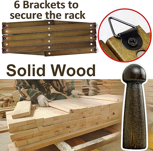 Miniatura 4 de WEBI Perchero de pared de acordeón para pared, perchero de madera expandible montado en la pared, gancho de acordeón para sombreros, gorras, 16