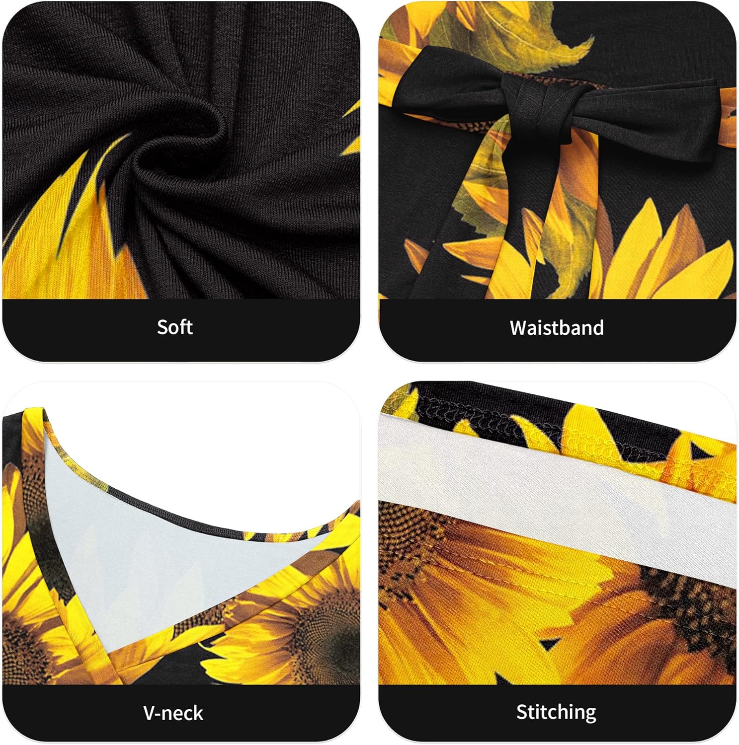 FANDEE Plus Size Maxi Dress for Women Casual Summer Sundress V-Neck 3/4 Sleeve(Sunflower,3X-Large) - Image 5