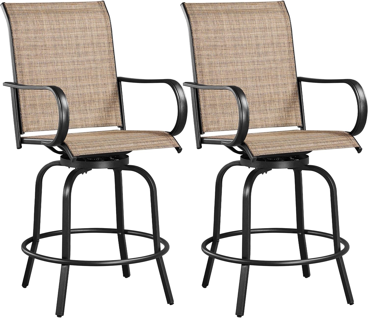 Yaheetech Patio Swivel Bar Stools Outdoor Chairs Set of 2 Outdoor High Bistro Stools Outdoor Furniture, All-Weather Patio Stools for Outside, Beach, Lawn, Poolside and Garden, Black/Brown