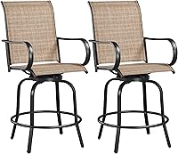 Yaheetech Swivel Patio Bar Stools Set of 2 - All-Weather Outdoor Bistro Stools with 360° Rotation, Quick-Dry Seats for Poolside, Garden, Black/Brown