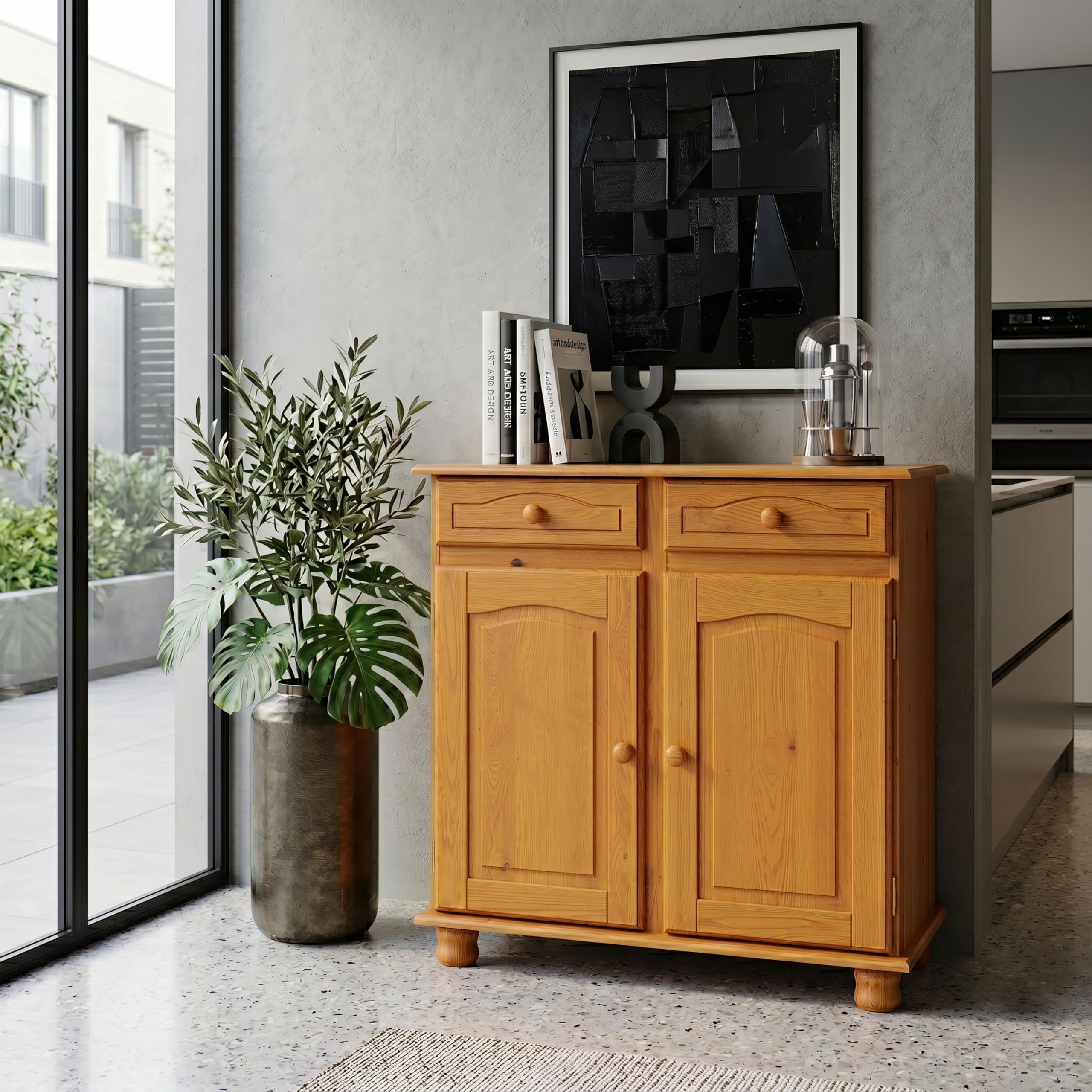 Aparador Alacena de Pino Macizo – Serie Canet, Mueble Auxiliar de Almacenaje para Cocina, Comedor o Salón, 86x42x88 Miel