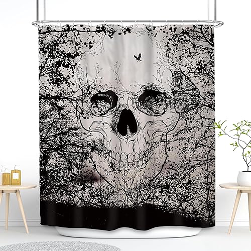 SVBright Cortina de ducha de calavera de azúcar, 60 pulgadas de ancho x 72 pulgadas de largo, diseño de esqueleto gótico aterrador, espeluznante,