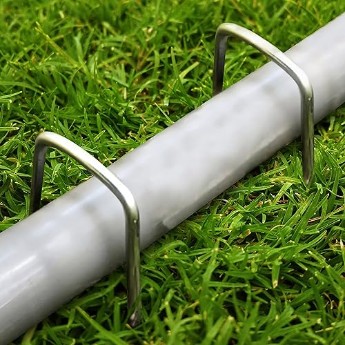 Miniatura 4 de Paquete de 50 estacas de jardín galvanizadas de 6 pulgadas, calibre 12, pasadores de jardín resistentes para vallas, césped, barreras de malezas y
