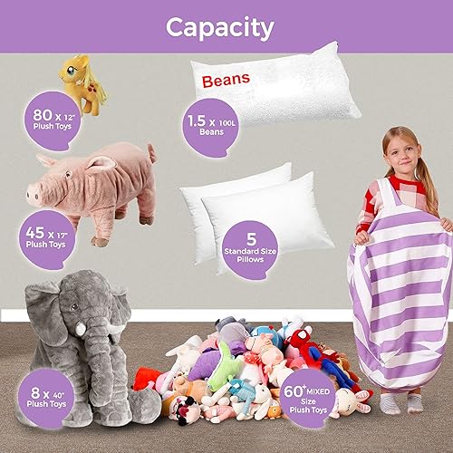 Miniatura 121 de Aubliss - Funda para organizar juguetes de felpa, se convierte en un puf cuando se rellena Se convierte en un puf para niños cuando está lleno. Aqua