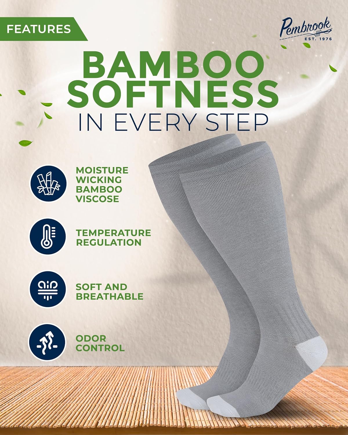 Pembrook 3 Pairs Plus Size Compression Socks Wide Calf - Bamboo Viscose Compression Socks for Women Wide Calf - Image 3
