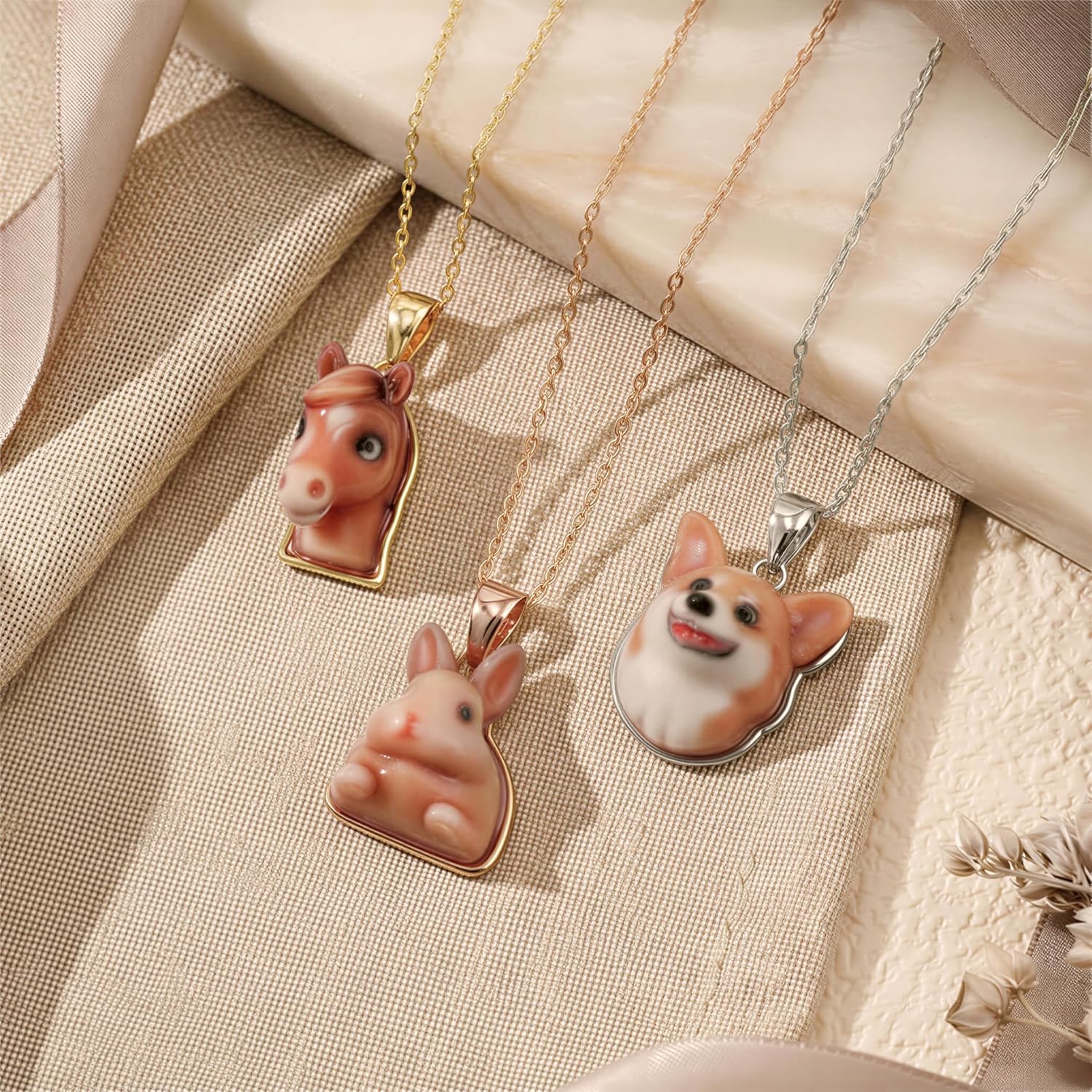Drawelry 3D Printed Pet Portrait Necklace, Customizable 3D Pet Head Photo Pendant, Memorial Adorable Jewelry for Cat Dog Lovers Birthday Gift for Women Men Her Him