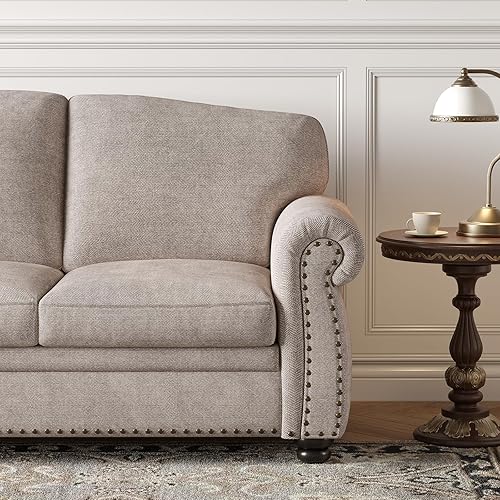 Miniatura 7 de ONBRILL Sofá con ribete de clavos de 90 pulgadas para sala de estar, sofá con asiento enrollado de 23 pulgadas de profundidad, cómodo sofá tapizado