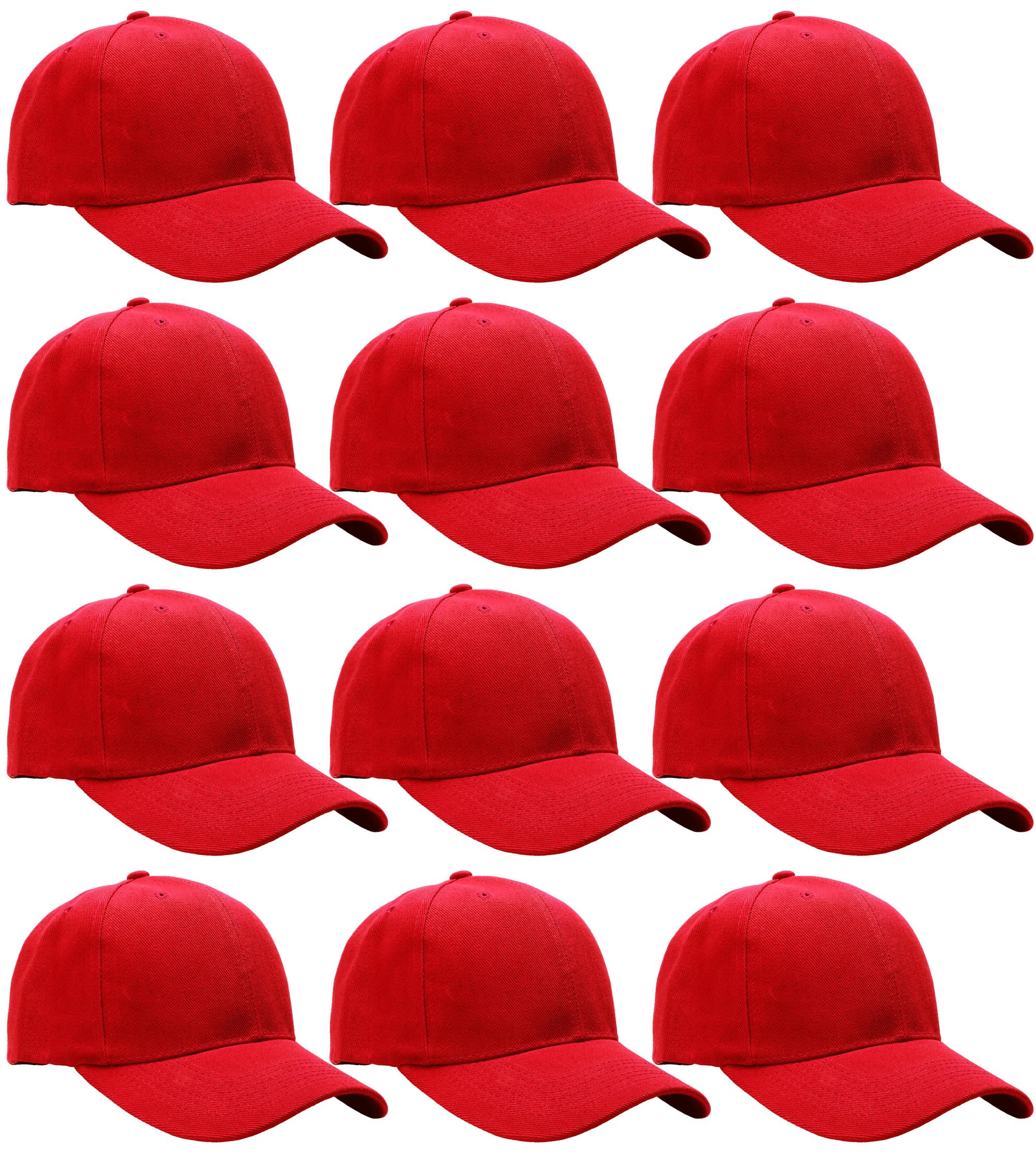 Wholesale Bulk Lot 12-Pack Baseball Cap Adjustable Size Plain Blank Solid Color