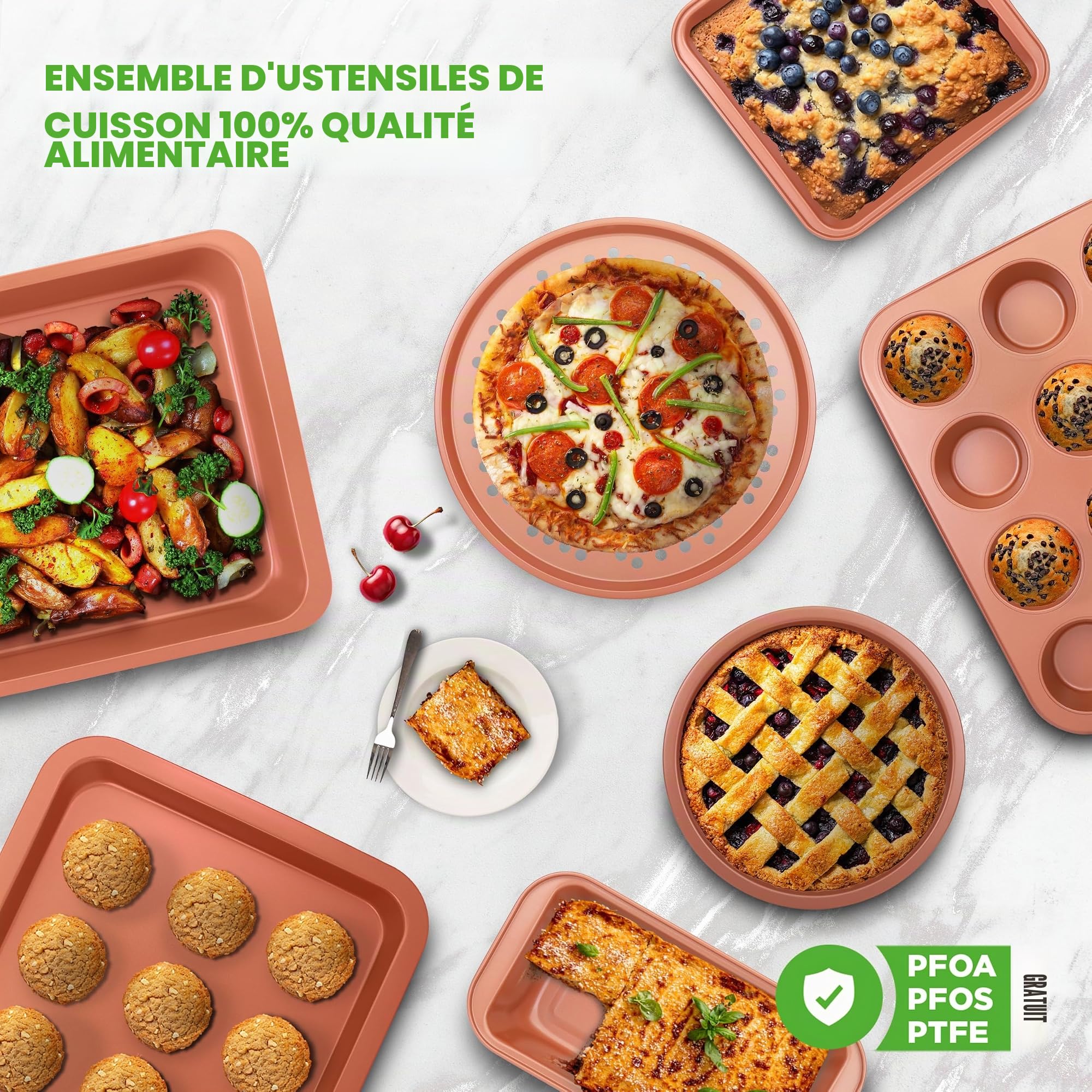NutriChef Moules à Pâtisserie - Set de 10 Ustensiles Antiadhésif en Acier au Carbone - Inclus Plaques à Biscuits - Moules à Pain, Cupcakes, Rôtir - Plaques Perforées pour Grille - Faciles à Nettoyer