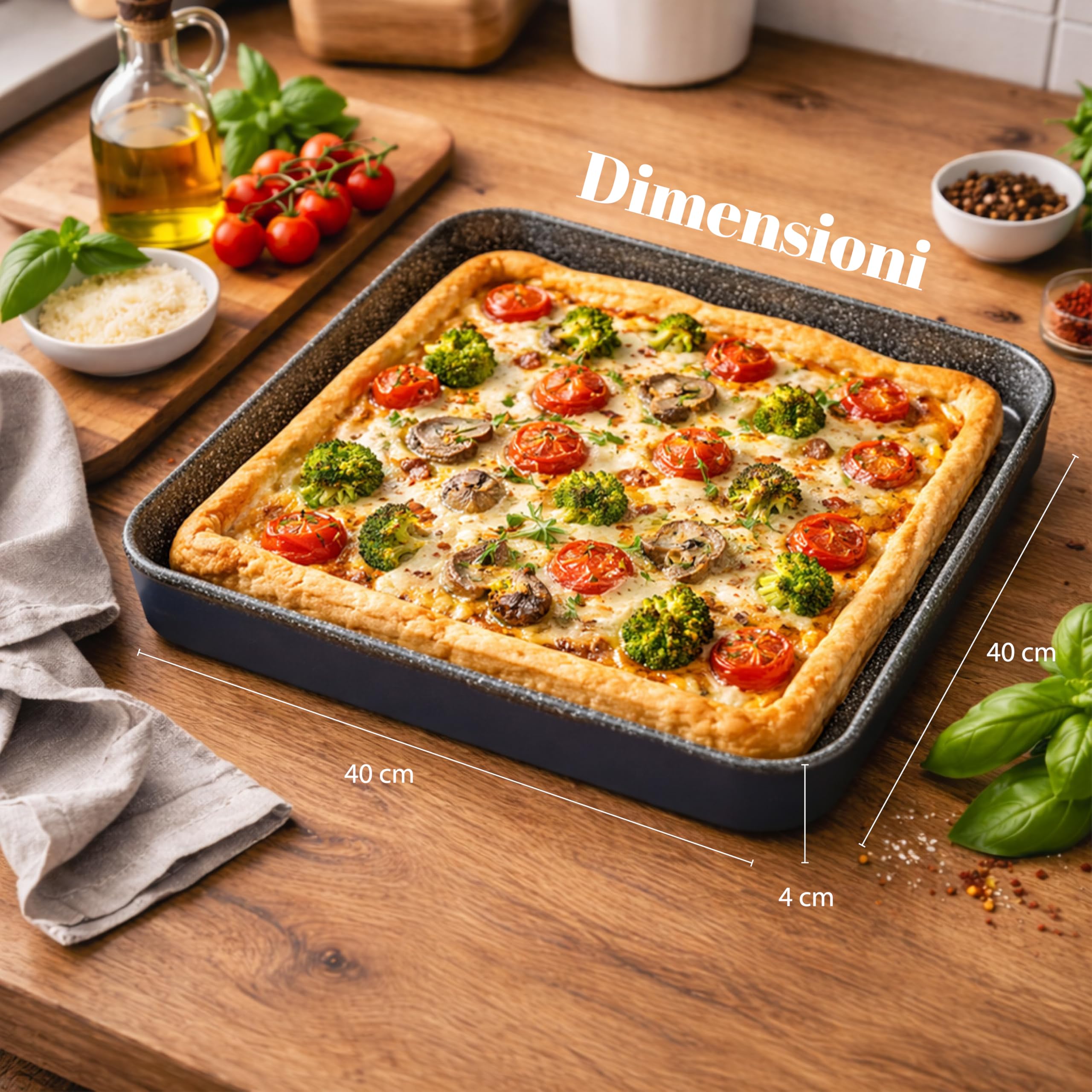 MA MAISON Set 2 Teglie da Forno in Alluminio - Professionali, Antiaderente, Antigraffio, Max 200°, Forno Gas, Elettrico, Lavastoviglie, Pizza, Cucina - Made in Italy (40x40x4h cm)