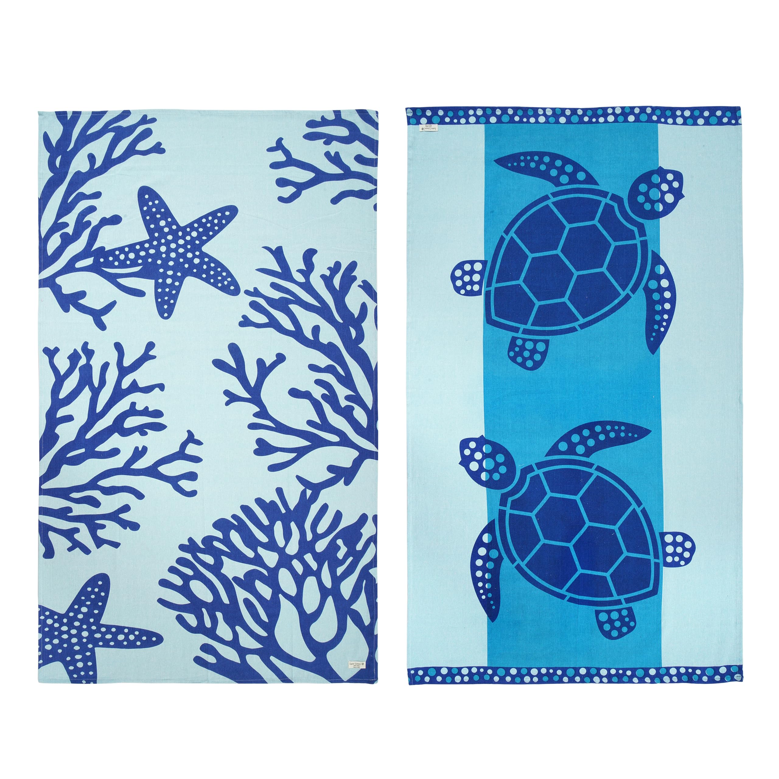 LANE LINEN Beach Towel 2 Pack, Oversized Beach Towel 39"x71", Lightweight Beach Essentials for Women, Large Pool Towel, Absorbent & Quick Dry, Sand Free Beach Towel - Turtle & Coral — image 1