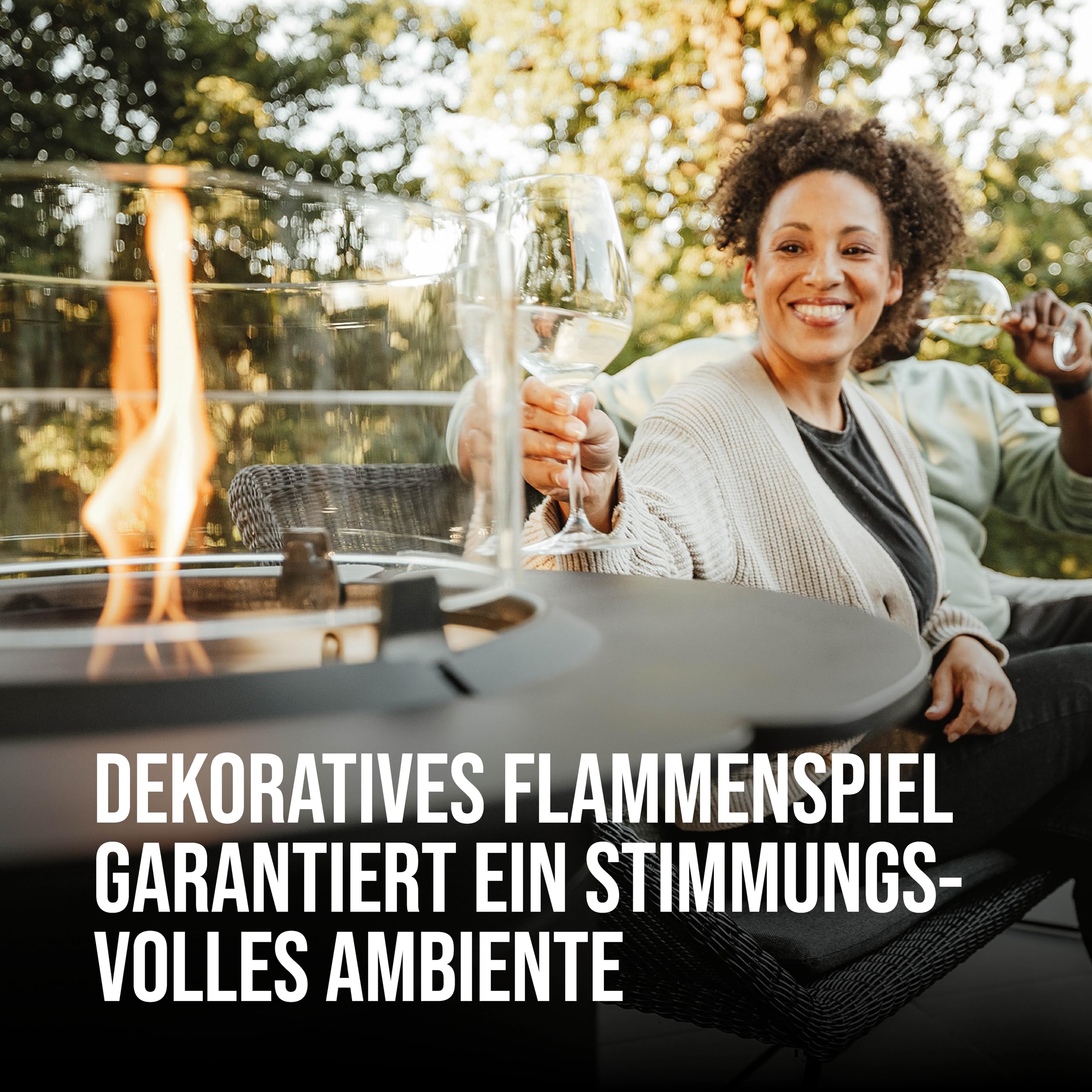 Enders Terrassenfeuer NOVA LED TABLE BLACK L, Gas Terrassenfeuer mit Ambientebeleuchtungen, ECO GREEN Brenner-Technologie und exzellentem Design, H102cm Ø 62cm, Tischablage, Schwarz #5901