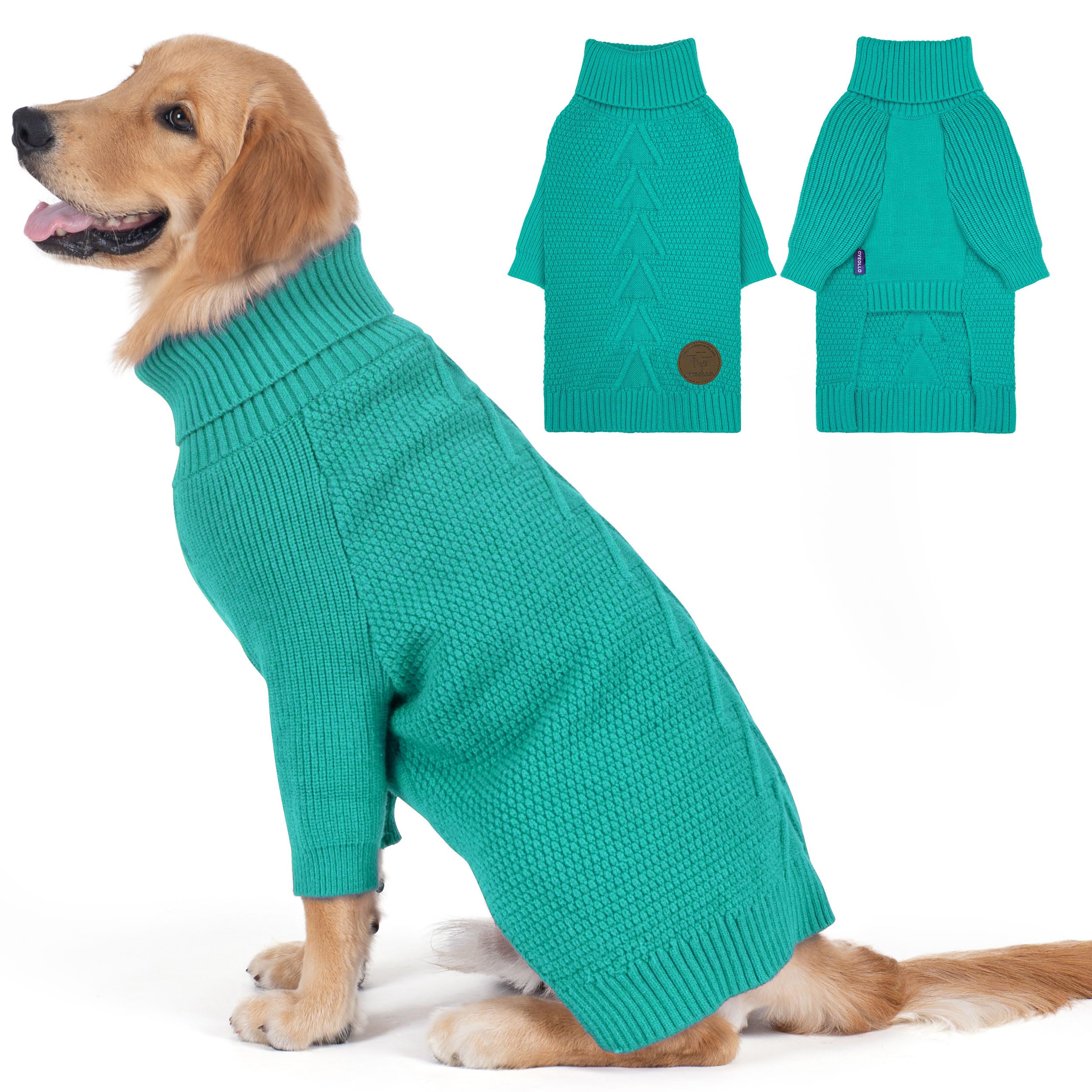 cyeollo Suéter cálido de cuello alto para perro grande, elástico y acogedor, suéter de punto con mangas para otoño e invierno, clima frío, ropa para perros grandes como Doberman Labrador, verde